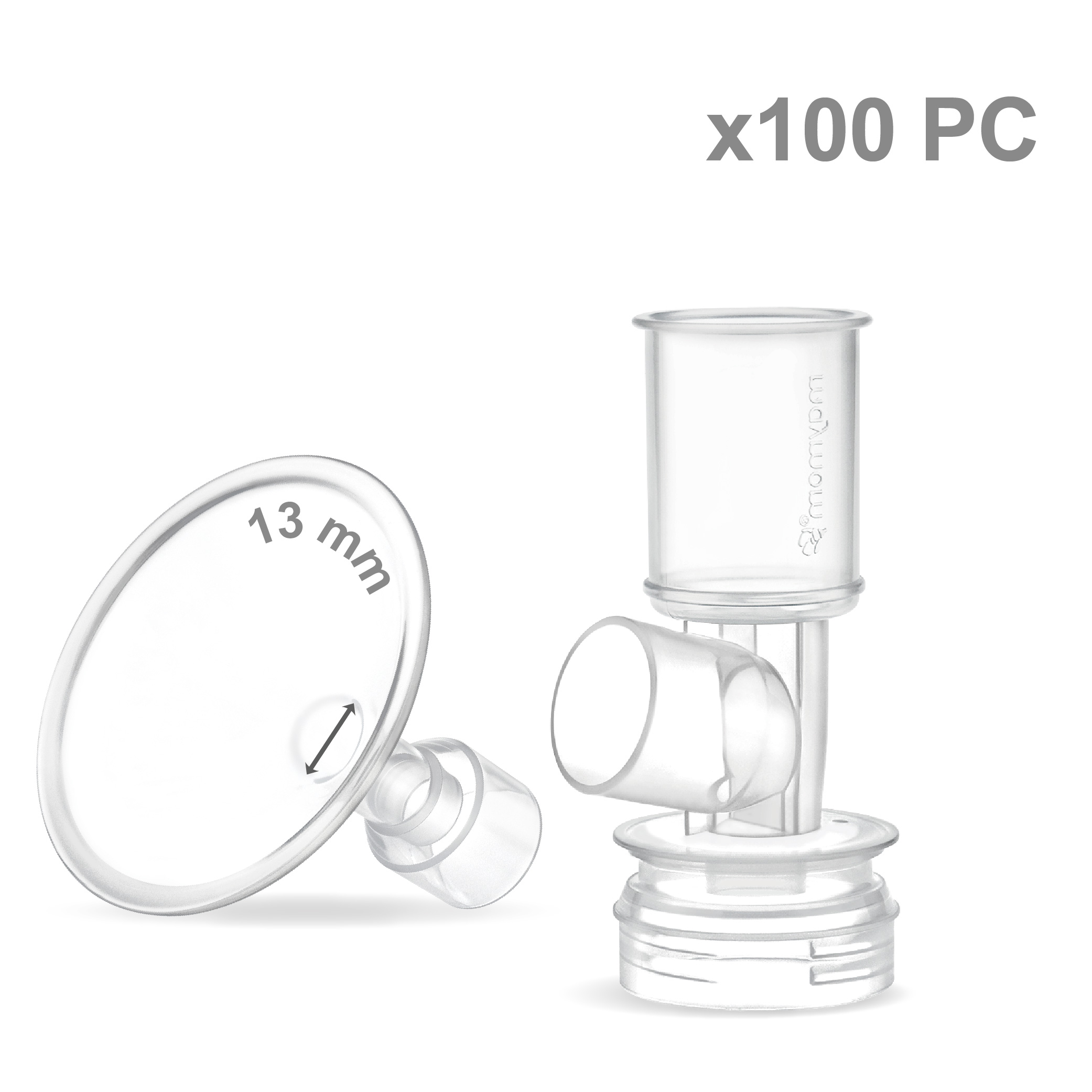 (image for) Maymom 13 mm Detachable Flanges with Connectors for Ameda Purely Yours, Hospital Grad, Mya Joy Pumps; bulk, 100 pc, for USA ONLY